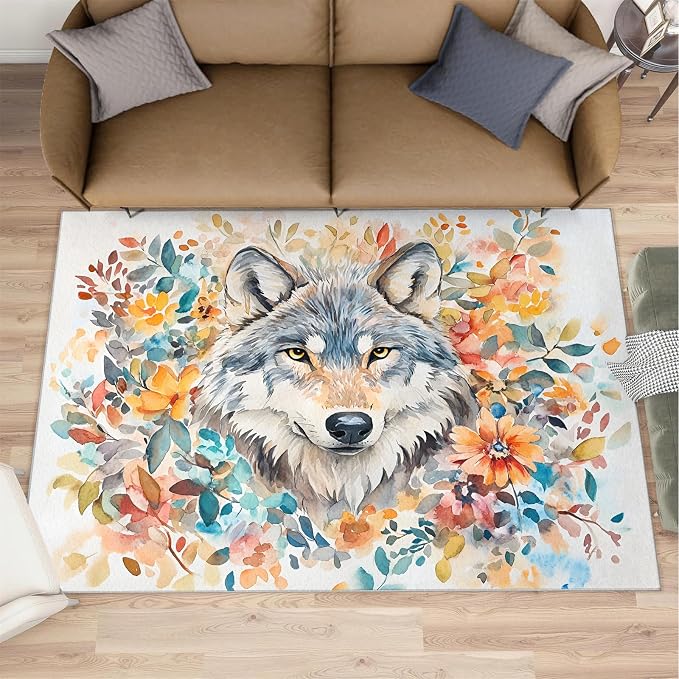 5x7 Wolf Rugs for Bedroom by Unknown