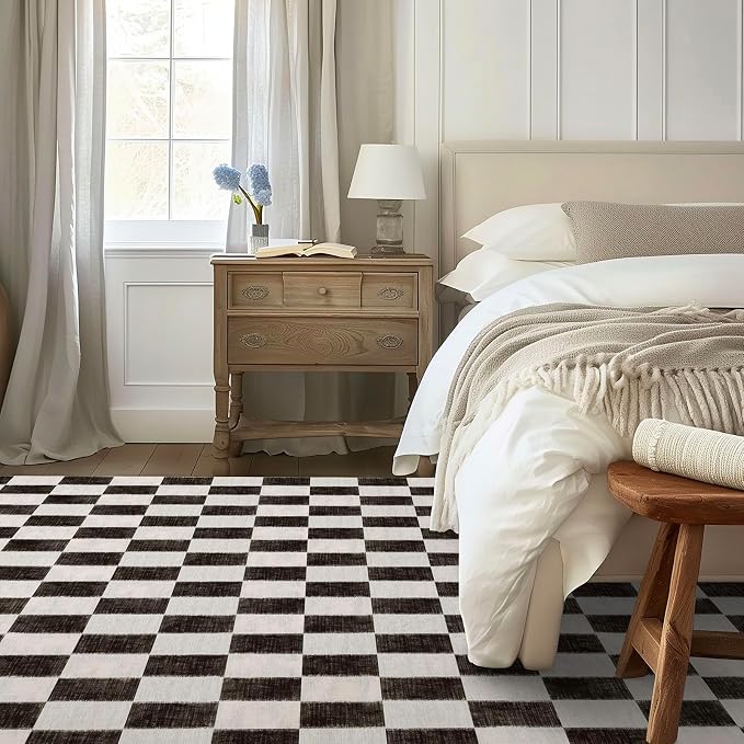 EVERGRACE Checkered Plaid Area Rug 8x10, Soft Fuzzy Faux Wool Rugs Washable - Image 2