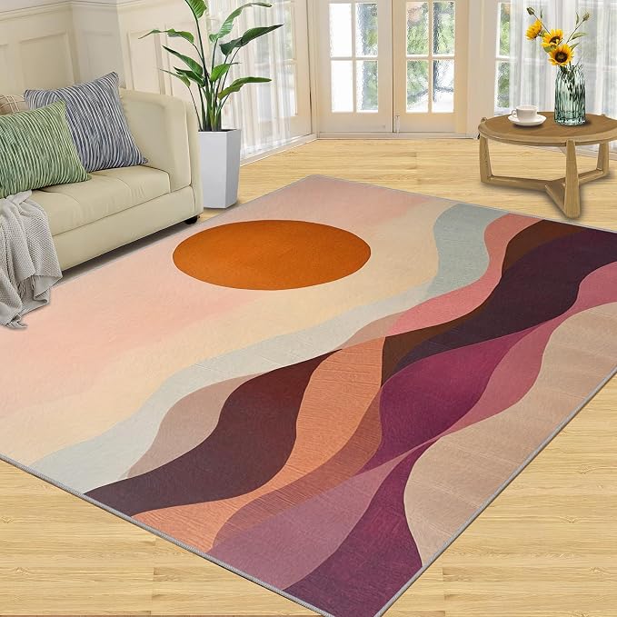 Boho Sun Area Rugs 6x8ft, Minimalist Line Living Room Area Rug, Geometric Solar - Image 3