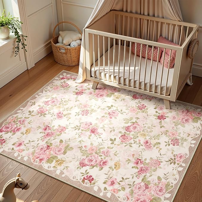 Lahome Washable Area Rug 6x9, Nursery Rug Girl Living Room Rug 6x9, Vintage - Image 2