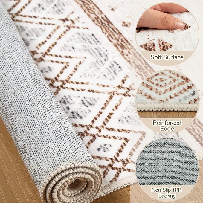 BESTSWEETIE 9x12 Area Rugs for Living Room Washable Moroccan Farmhouse Neutral - Image 2