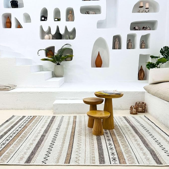 Alfa Rich 3x10 Beige Gray Washable Area Rugs - Image 3