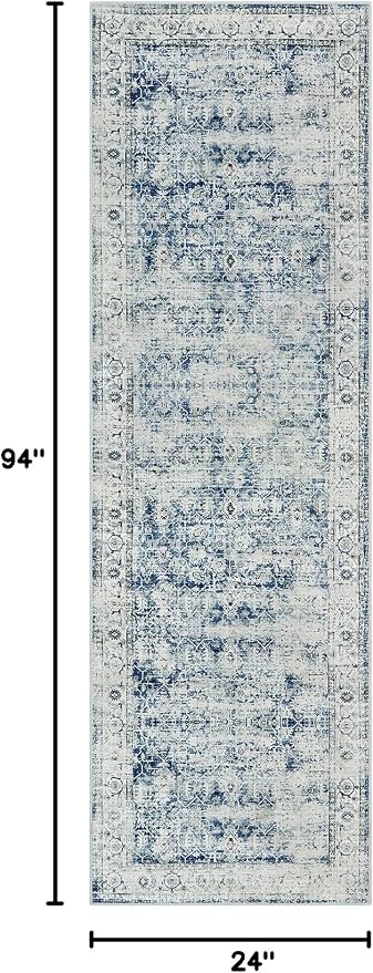 Morebes Vintage Washable Laundry Room Rugs and Mats, 2.5x8 Blue Runner Rug Non - Image 2