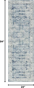 Morebes Vintage Washable Laundry Room Rugs and Mats, 2.5x8 Blue Runner Rug Non - Image 2