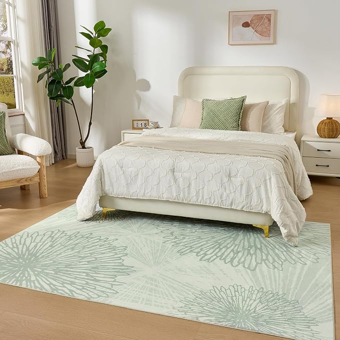 WITSHOCK 5x7 Washable Rug for Living Room, Modern Floral Distress Print Pattern - Image 3