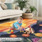 Boho Sun Area Rugs 5x8ft, Radiant Sunburst Living Room Carpet, Geometric Solar - Image 4