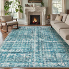 5x7 Abstract Area Rugs for Living Room, Modern Teal Blue Washable Indoor Rug - Image 2