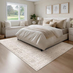 FMFUNCTEX 5x7 Washable Area Rug Neutral Vintage Beige Distressed Non Slip Low - Image 3