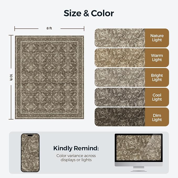 WITSHOCK Living Room Area Rugs 8x10: Soft Non-Slip Backing Washable Rugs - Image 2