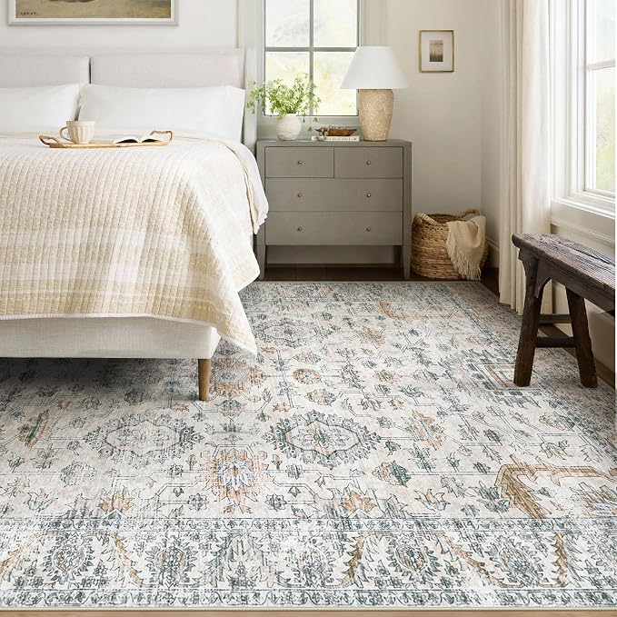 Area Rug 6x9 Living Room Rug, Machine Washable Vintage Distressed Boho Area Rug - Image 2