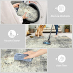 Lahome Modern Abstract Round Rug - 5Ft Grey Living Room Rugs Washable 5x5 - Image 4