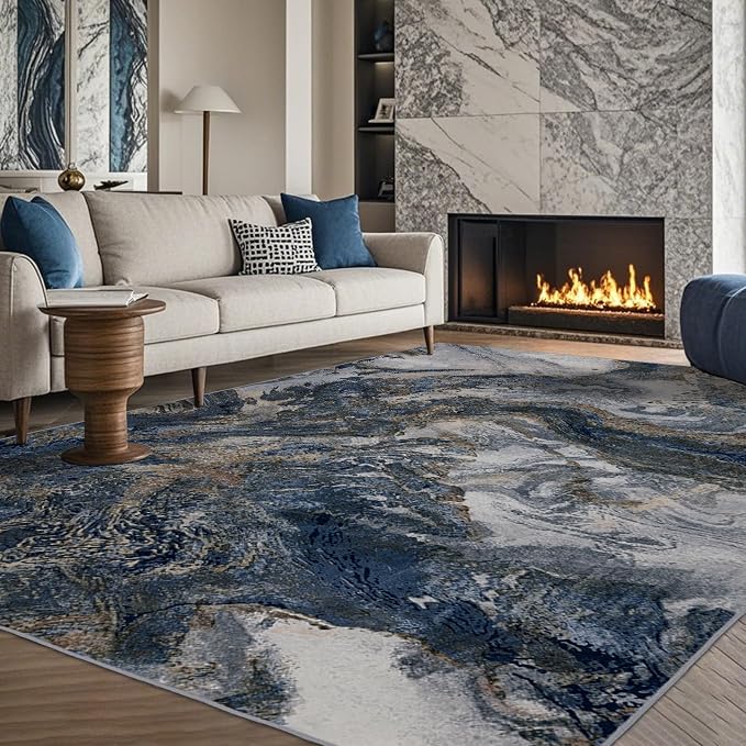 Modern Washable Rug for Living Room: Abstract 6x9 Area Rugs for Bedroom Low by Luxcrest