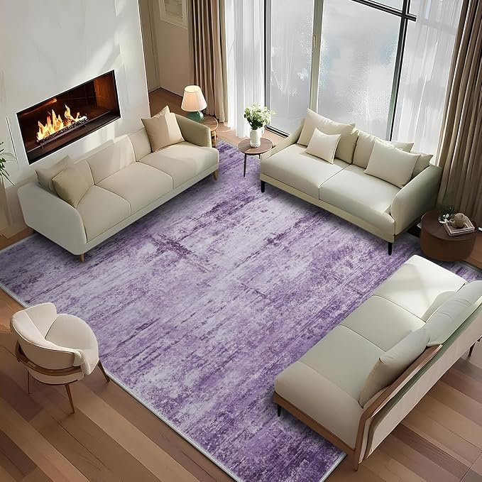 Abstract 5x7 Area Rug for Living Room Dining Room Office Bedroom Purple Grey - Image 2