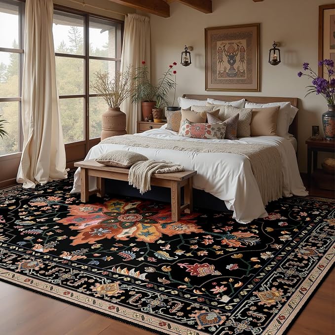 Area Rugs 7'x9' Washable Non-Slip, Floral Vintage Distress Print Pattern - Image 2