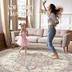 Round Rug Living Room Rugs: 7x7 Washable Boho Neutral Large Circle Soft Indoor - Image 3