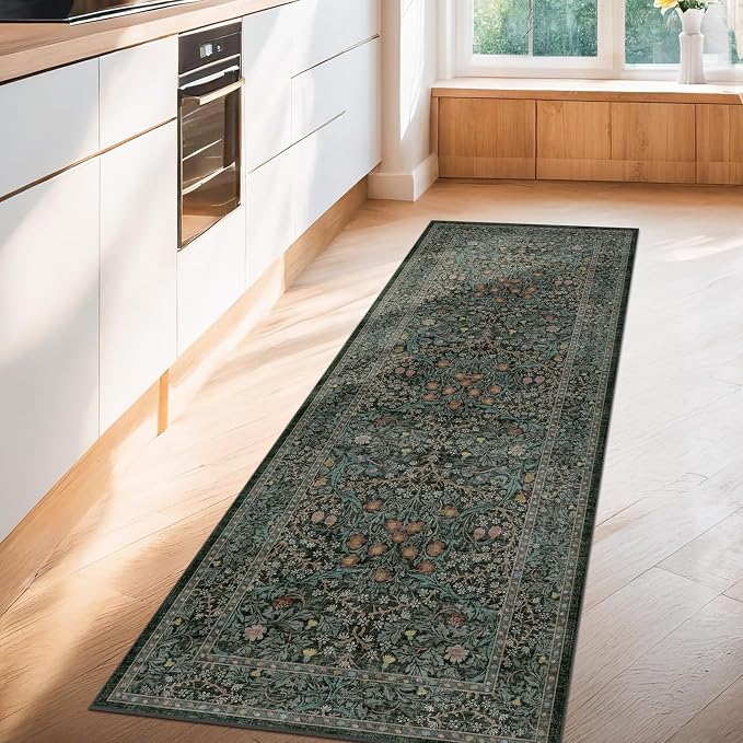Dark Green 2x5 Runner Rug Non Slip Washable - Image 9