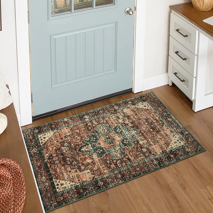 Moynesa Washable Vintage Bathroom Rug, Small Area Rug 2x3 Entryway Rug Indoor by Moynesa