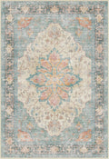 Area Rugs Round 6ft Washable Non-Slip, Floral Vintage Distress Print Pattern by RELEANY