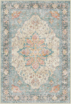 Area Rugs 3'x5' Washable Non-Slip, Floral Vintage Distress Print Pattern by RELEANY
