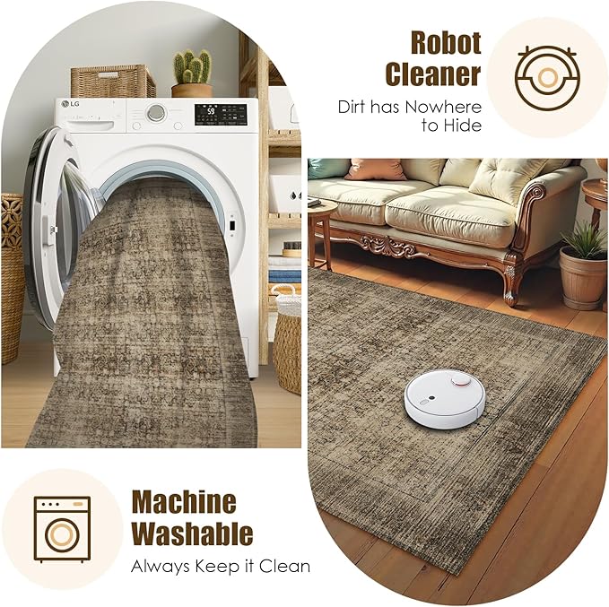 Washable Area Rug 3' x 5 ' Vintage Traditional Persian Mat - Image 7