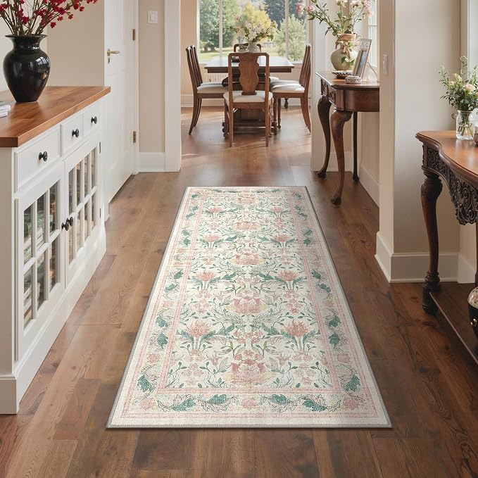 Bavni 2'6''x6 Runner Rug, Microfiber Washable Non-Slip Vintage Floral Rugs - Image 3