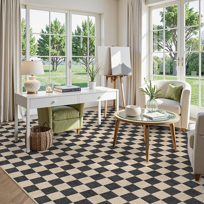 LIVEBOX 10x14 Area Rugs for Living Room, Checkered Non-Slip Washable Rugs - Image 9