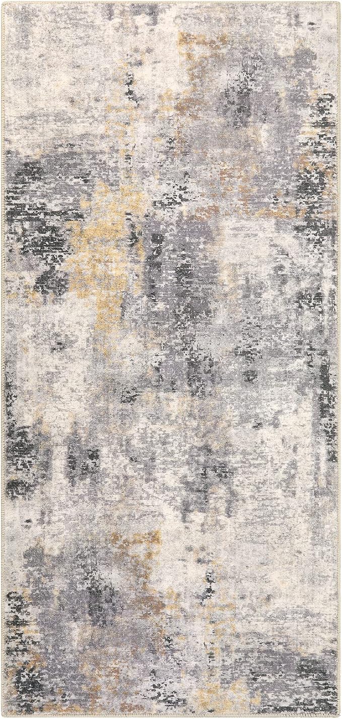 Lahome Modern Abstract Gray Bathroom Runner Rug, 2x4.3 Washable Laundry Room - Image 8