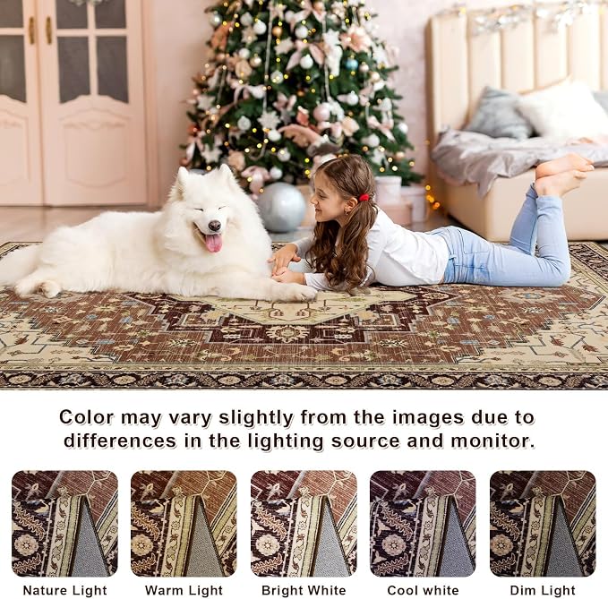 4x6 Mousse Brown Area Rug for Living Room, Machine Washable Rugs - Image 7