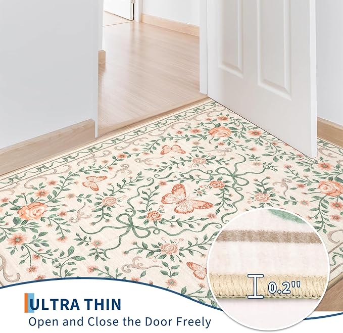 GarveeHome 2x3 Floral Area Rug Non Slip Entryway Mat Low Pile Stain Resistant - Image 4
