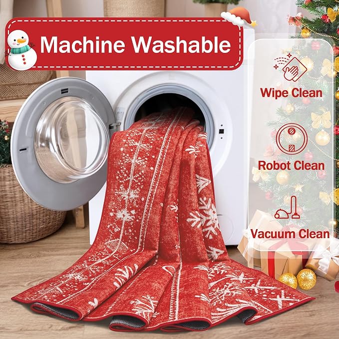 Christmas Area Rug 8x10 Living Room Rugs, Machine Washable Boho Christmas Tree - Image 5