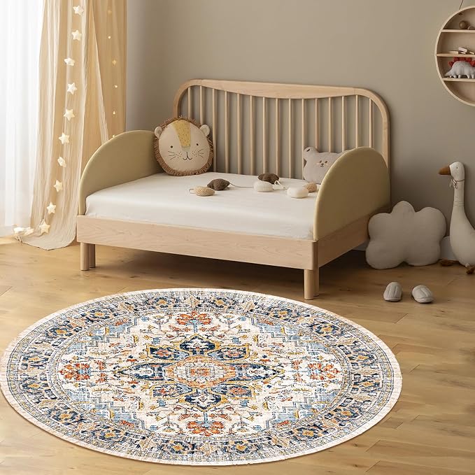 VK VK·LIVING Round Washable Rug 5'Ft Vintage Machine Washable Area Rugs - Image 6