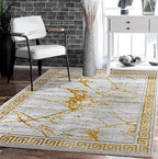 GLORY RUGS Area Rugs Marble 2x7 Cream Gold Carpet Modern Abstract Rug Living by GLORYRUGS