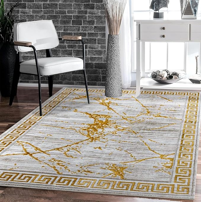GLORY RUGS Area Rugs Marble 2x7 Cream Gold Carpet Modern Abstract Rug Living by GLORYRUGS