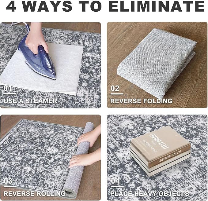 KILOCOCO Area Rug 4x6 Entryway Rug Washable Printed Vintage Floral Rubber - Image 8