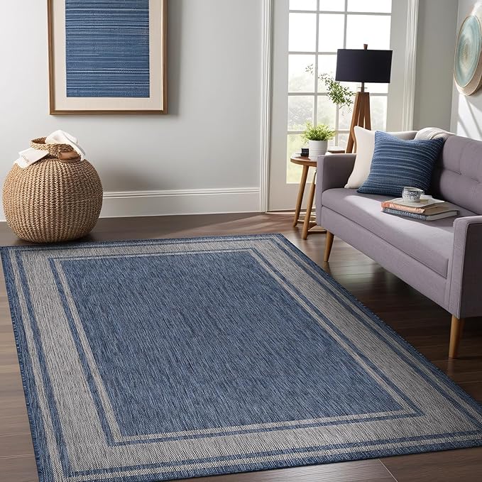 Beverly Rug Outdoor Rug 5x7 Modern Bordered Area Rugs - Image 4