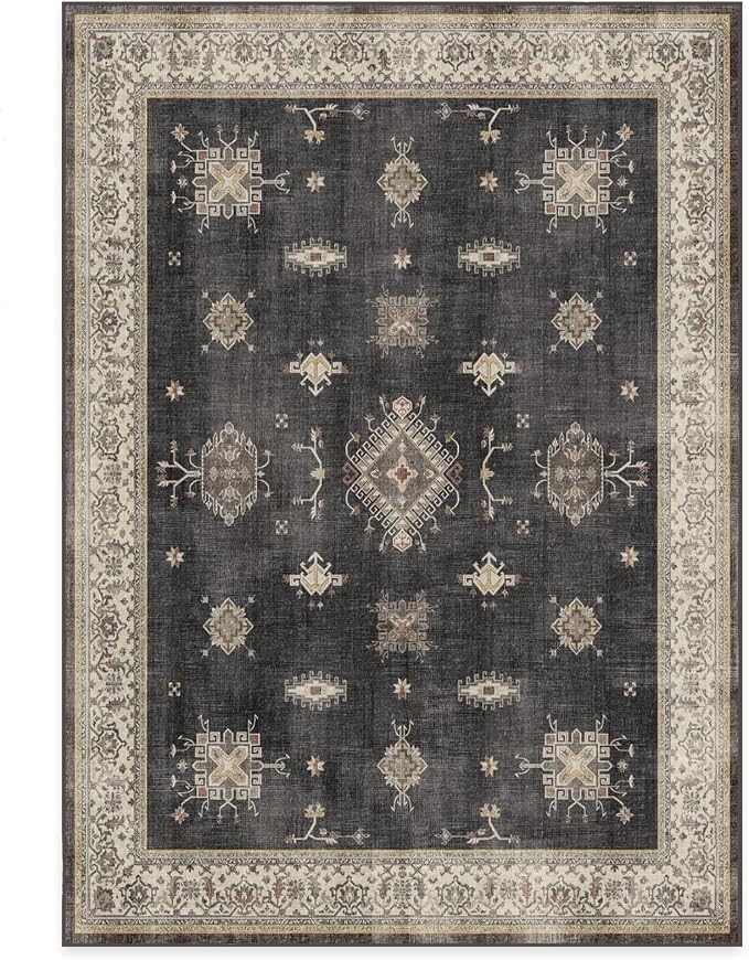 RUGGABLE Washable Vintage Area Rug – Verena Dark Wood 5x7, Stain-Resistant by RUGGABLE