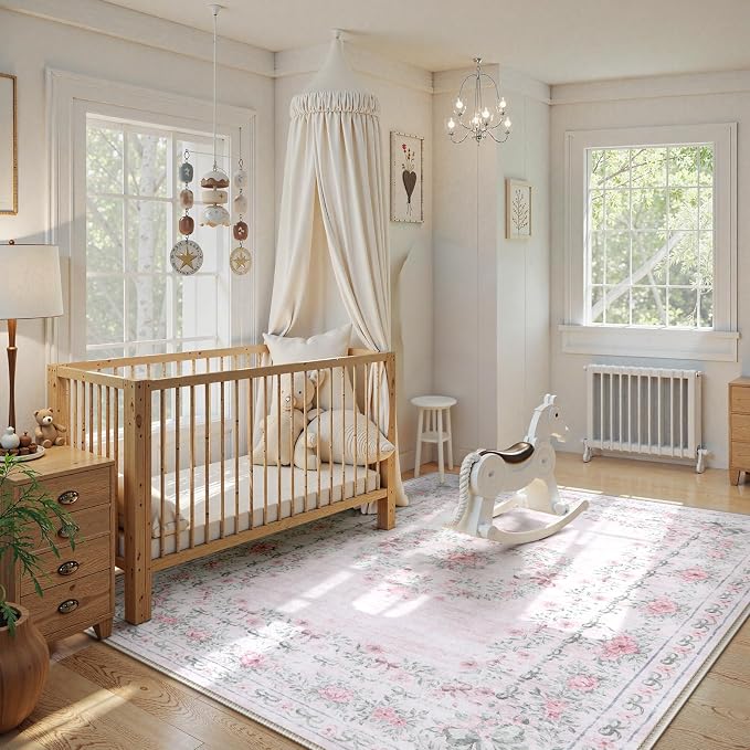 Wonnitar Floral Bow Print 8x10 Area Rugs, Washable Pink Rugs - Image 3