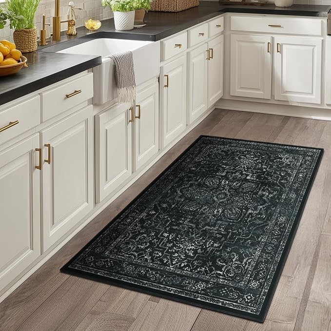 Black Distressed 3x5 Area Rugs for Entryway Foyer, Washable Non Slip Low Pile - Image 3