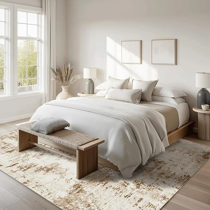FMFUNCTEX 8x10 Washable Area Rug Brown Beige Neutral Abstract Modern Large Non - Image 2