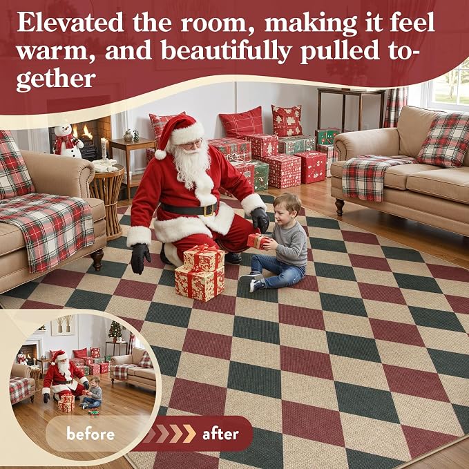 Lahome Checkered Rugs for Living Room, 8x10 Indoor Outdoor Rug Dining Room - Image 6