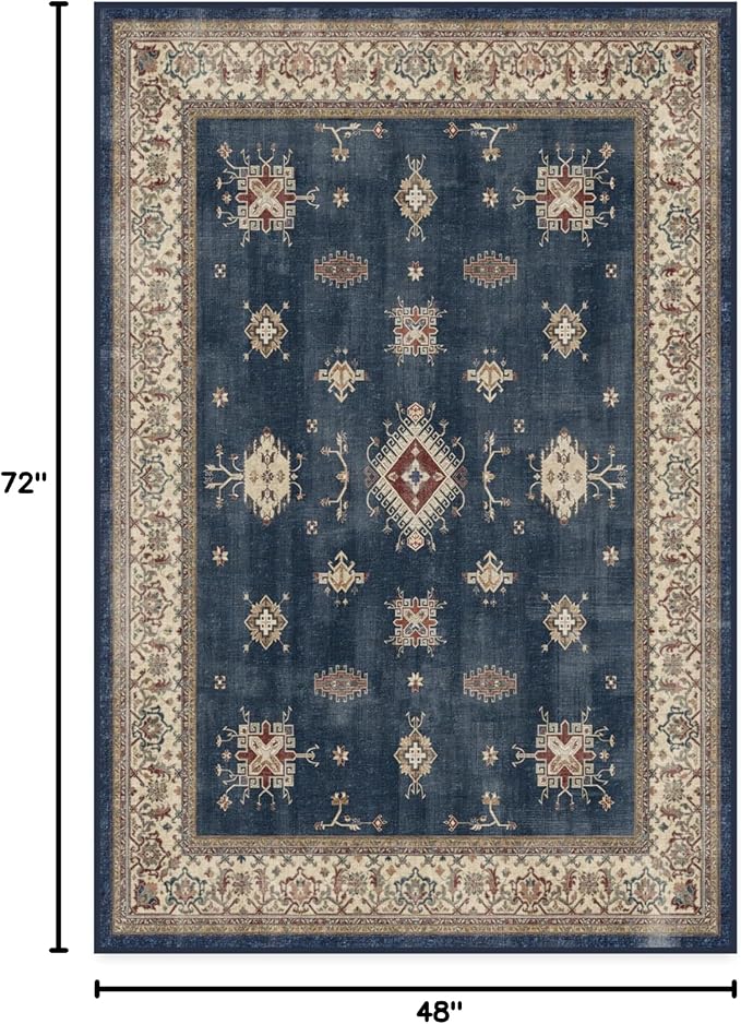 RUGGABLE Washable Vintage Area Rug – Verena Sapphire 4x6, Stain-Resistant - Image 3