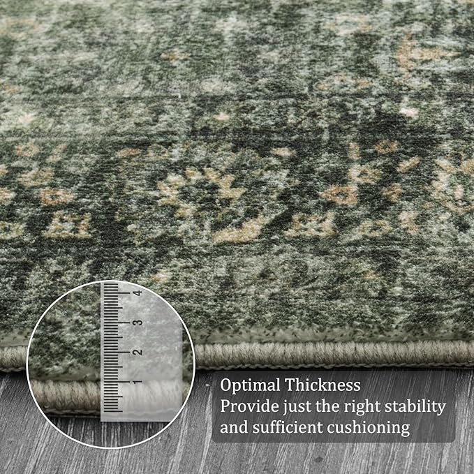 Morebes Washable Green 5x7 Area Rugs, Vintage Soft Bedroom Rug Non Slip - Image 4