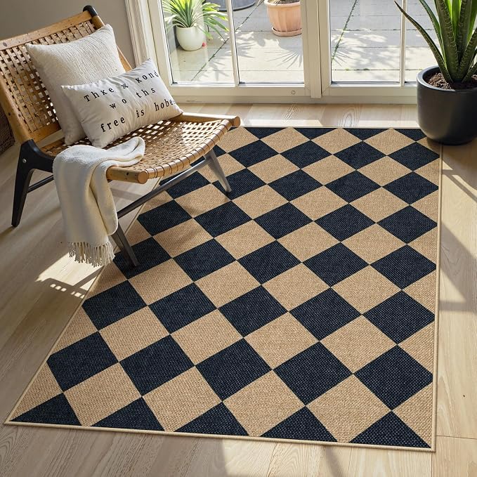 Lahome Checkered Easy Jute 3x5 Outdoor Patio Rug, Washable Rugs by Lahome