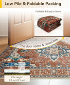 Area Rugs 2'x3' Washable Non-Slip, Floral Vintage Distress Print Pattern - Image 3