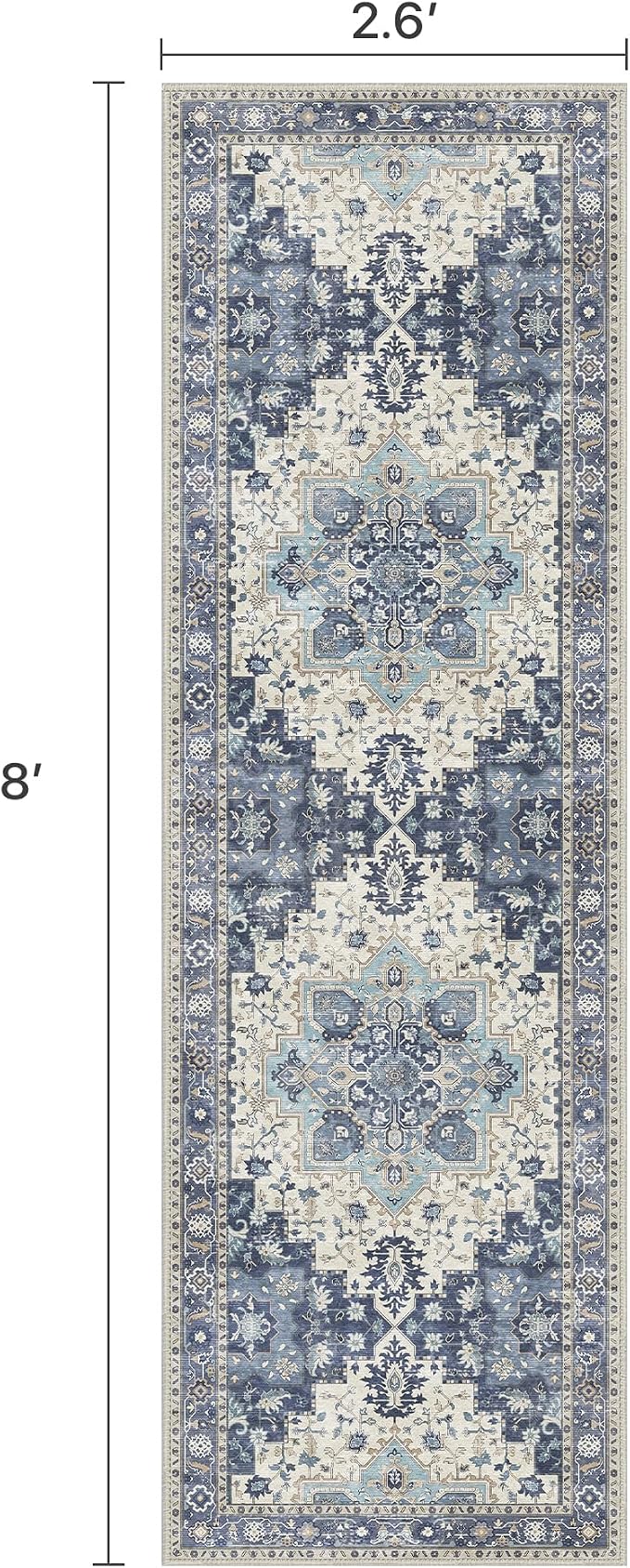 2'6''x8 Runner Rugs for Hallway, Machine Washable Non Slip Vintage Rugs - Image 2