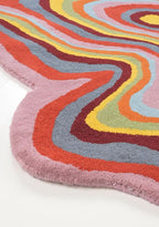 Irregular Shaped Handmade Wool Rug | Modern Colourful Stripe Premium Area Rug - Image 3