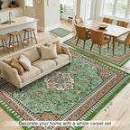Luxury 5' x 7' Green Washable Area Rugs, Boho Low Pile Easy Clean Non-Slip Rug - Image 2