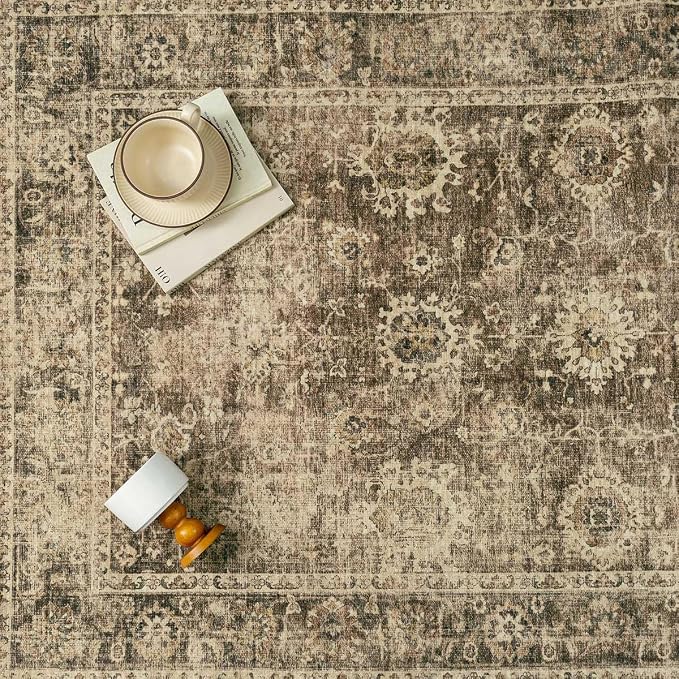 3x8 Washable Runner Rug for Kitchen Hallway Brown Vintage Non-Slip Low Pile - Image 9