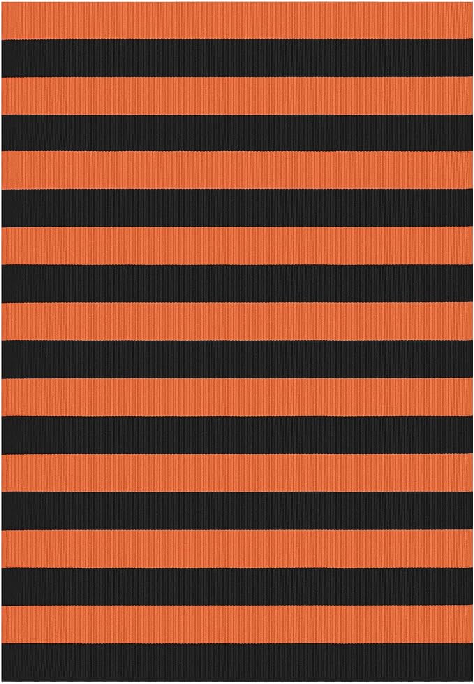 KOZYFLY Striped Outdoor Rug 4x6 Ft Orange and Black Halloween Fall Hand Woven - Image 8