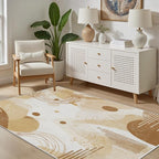 Minimalist Abstract Area Rug 6x9 Beige Boho, Modern Washable Geometric Art by Unknown